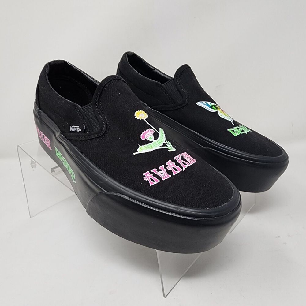 Vans Platform Sneakers Womens 6.5 Black Classic Slip On Morph Blackout Shoes